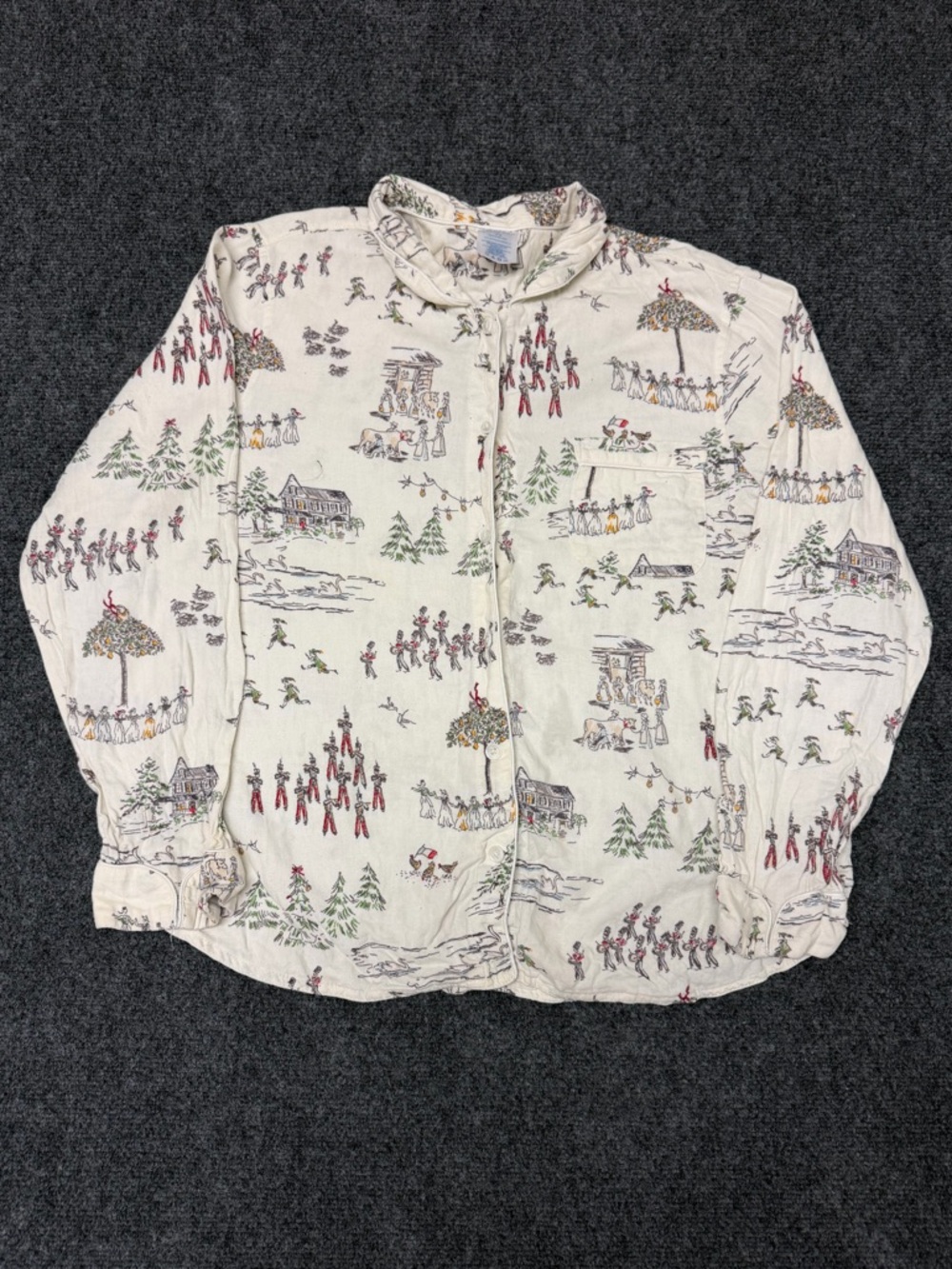 Lands' End‎ Cream Holiday Scene Button-Up Shirt